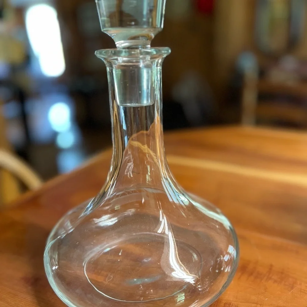 Vintage Brandy Liquor Crystal Decanter Ship Etched in Glass